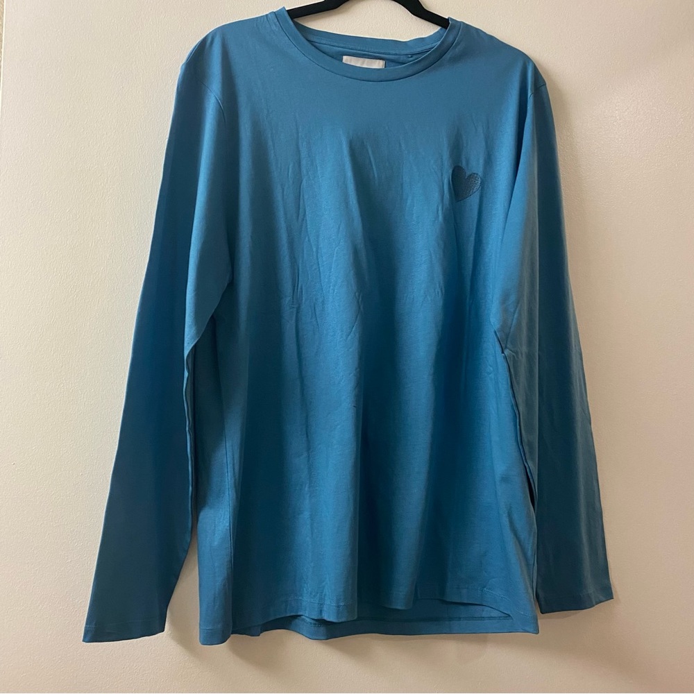New Inimigo | Teal Blue Crew Neck 100% Organic Cotton Long Sleeve T-Shirt, XL